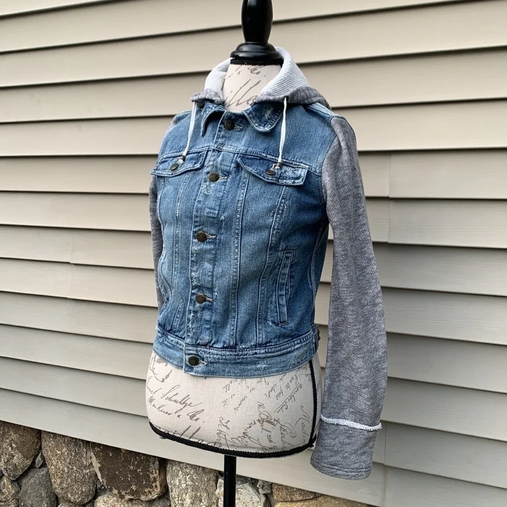 FREE People Denim/Knit Hoodie Jacket in Indie Wash